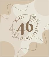 46e anniversaire, logo minimaliste. illustration vectorielle marron sur la conception de modèle de feuillage minimaliste, feuilles dessin à l'encre d'art en ligne avec fond vintage abstrait. vecteur