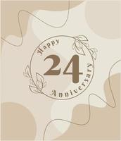 24e anniversaire, logo minimaliste. illustration vectorielle marron sur la conception de modèle de feuillage minimaliste, feuilles dessin à l'encre d'art en ligne avec fond vintage abstrait. vecteur