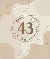 43e anniversaire, logo minimaliste. illustration vectorielle marron sur la conception de modèle de feuillage minimaliste, feuilles dessin à l'encre d'art en ligne avec fond vintage abstrait. vecteur