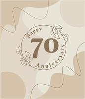 70 ans d'anniversaire, logo minimaliste. illustration vectorielle marron sur la conception de modèle de feuillage minimaliste, feuilles dessin à l'encre d'art en ligne avec fond vintage abstrait. vecteur