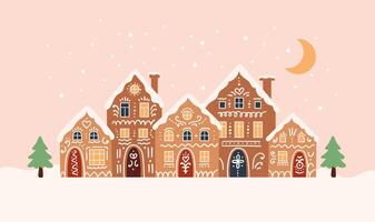 maisons en pain d'épice scène de noël. illustration vectorielle mignonne en style cartoon plat vecteur