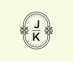 modèle de logos de monogramme de mariage lettre initiales jk, modèles minimalistes et floraux modernes dessinés à la main pour cartes d'invitation, réservez la date, identité élégante. vecteur