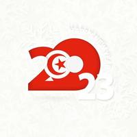 nouvel an 2023 pour la tunisie sur fond de flocon de neige. vecteur