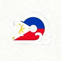 nouvel an 2023 pour les philippines sur fond de flocon de neige. vecteur