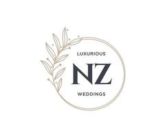 modèle de logos de monogramme de mariage lettre initiales nz, modèles minimalistes et floraux modernes dessinés à la main pour cartes d'invitation, réservez la date, identité élégante. vecteur