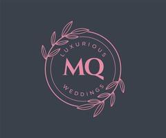 modèle de logos de monogramme de mariage lettre initiales mq, modèles minimalistes et floraux modernes dessinés à la main pour cartes d'invitation, réservez la date, identité élégante. vecteur