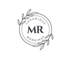 modèle de logos de monogramme de mariage lettre initiales mr, modèles minimalistes et floraux modernes dessinés à la main pour cartes d'invitation, réservez la date, identité élégante. vecteur