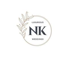 modèle de logos de monogramme de mariage lettre initiales nk, modèles minimalistes et floraux modernes dessinés à la main pour cartes d'invitation, réservez la date, identité élégante. vecteur