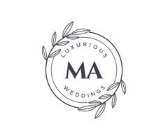 modèle de logos de monogramme de mariage lettre initiales ma, modèles minimalistes et floraux modernes dessinés à la main pour cartes d'invitation, réservez la date, identité élégante. vecteur