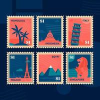 collections d'affranchissement de timbres de l'édition mondiale itinérante vecteur