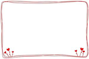 vecteur - bordure mignonne. ligne rouge avec fleur de coeur sur fond blanc. peut être utilisé pour n'importe quelle carte, impression, papier, web, bannière, brochure. style de griffonnage.