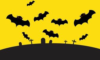 maison de chauves-souris halloween vecteur de dessin animé au-dessus du cimetière et de la croix