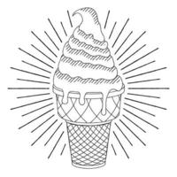 crème glacée dans une gaufre - contour illustration vecteur