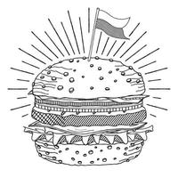 hamburger avec un drapeau - illustration de contour vecteur