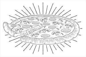 pizza au jambon et aux champignons - contour illustration vecteur