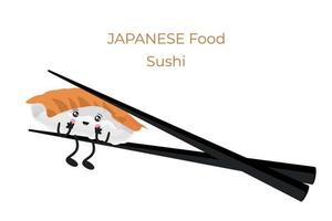 sushi dans le style de kawaii. illustration conceptuelle de collations, sushis, plats exotiques, fruits de mer. modèle pour restaurant de sushi, café, livraison vecteur