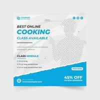 mise en page de l'affiche promotionnelle du centre de formation en cuisine avec des espaces réservés pour les photos. chef moderne formant vecteur de publication de médias sociaux pour le marketing. conception de bannière web de publicité de cours de cuisine en ligne.