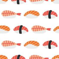 motif de sushi japonais dans un style dessiné à la main. cuisine asiatique pour le menu des restaurants vecteur