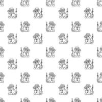 motif bonhomme de neige4. mignon modèle sans couture avec bonhommes de neige avec pelle. illustration vectorielle de dessin animé blanc et noir. vecteur