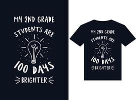 mes élèves de 2e année ont 100 jours d'illustrations plus lumineuses pour la conception de t-shirts prêts à imprimer vecteur