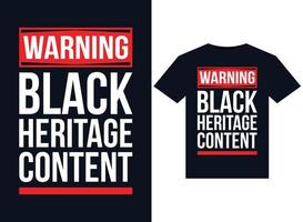 avertissement noir illustrations de contenu patrimonial pour la conception de t-shirts prêts à imprimer vecteur