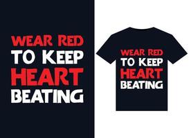 porter du rouge pour faire battre le cœur des illustrations pour la conception de t-shirts prêts à imprimer vecteur