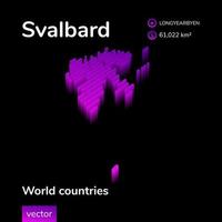 carte 3d du svalbard. carte vectorielle rayée isométrique numérique néon stylisée dans des couleurs violettes et roses sur fond noir. vecteur
