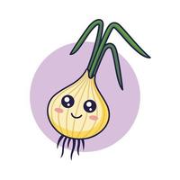 illustration d'icône de dessin animé d'oignon kawaii mignon. concept d'icône plate végétale alimentaire isolé sur fond blanc. personnage d'oignon, mascotte de style doodle. vecteur
