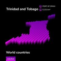 carte 3d de trinité-et-tobago. la carte de trinité-et-tobago à vecteur rayé isométrique numérique simple néon stylisé est en couleurs violettes sur fond noir