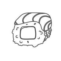 doodle sushi roll au sésame, cuisine japonaise. icône de style dessin animé de rouleau de sushi. sushi isolé sur fond blanc. sushi de dessin animé de vecteur. logo, icône. rouleaux de sushi de style dessin à la main. nourriture asiatique vecteur