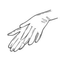mains dans des gants médicaux à l'aide de gel désinfectant pour les mains désinfectant ou d'alcool pour protéger le virus covid-19 ou l'illustration vectorielle de coronavirus croquis de doodle dessinés à la main sur un fond blanc vecteur