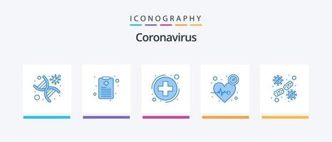 pack d'icônes coronavirus bleu 5, y compris la cellule. temps. médical. impulsion. battre. conception d'icônes créatives vecteur