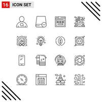 aperçu de l'interface mobile ensemble de 16 pictogrammes d'éléments de conception vectoriels modifiables au crayon renouvelable internet solaire de noël vecteur