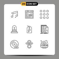 contour de l'interface mobile ensemble de 9 pictogrammes d'étiquette de cadran de signe d'énergie croix éléments de conception vectoriels modifiables vecteur