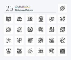 pack d'icônes de 25 lignes de biologie, y compris la plante. grandir. livre. se soucier. champignon vecteur