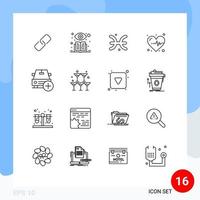 pack de 16 signes et symboles de contours modernes pour les supports d'impression Web tels que l'horoscope de voiture plus ajouter des éléments de conception vectoriels modifiables de coeur vecteur