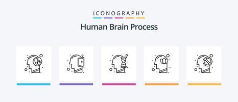 pack d'icônes 5 de la ligne de processus du cerveau humain, y compris la tête. innovation. en pensant. esprit humain. croissance. conception d'icônes créatives vecteur