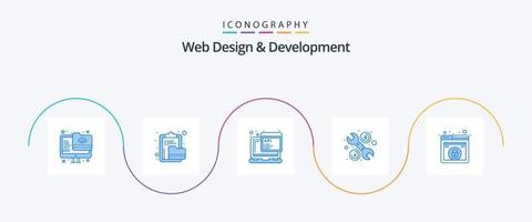 pack d'icônes bleues de conception et de développement web 5 comprenant un verrou. clé. dossier. outil. la programmation vecteur