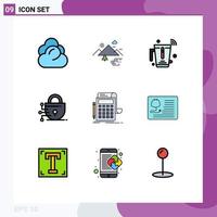 interface mobile filledline couleur plate ensemble de 9 pictogrammes d'éléments de conception vectoriels modifiables de wifi numérique de verrouillage de comptabilité vecteur