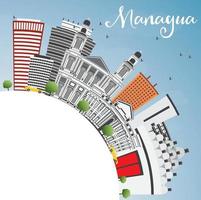 horizon de managua avec bâtiments gris, ciel bleu et espace de copie. vecteur