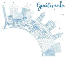 contour de l'horizon du guatemala avec des bâtiments bleus et un espace de copie. vecteur