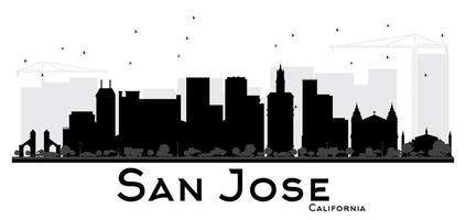 silhouette noire et blanche de san jose california city skyline. vecteur
