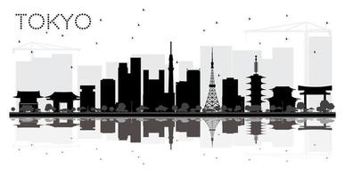 tokyo japon city skyline silhouette noire et blanche avec des reflets. vecteur