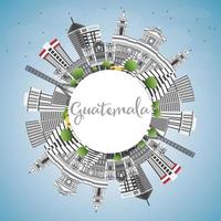 horizon du guatemala avec bâtiments gris, ciel bleu et espace de copie. vecteur