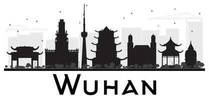 silhouette noire et blanche des toits de la ville de wuhan. vecteur