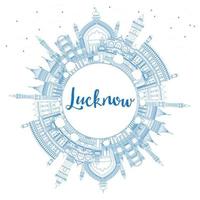 décrivez l'horizon de luckynow avec des bâtiments bleus et un espace de copie. vecteur
