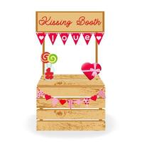 stand de baisers. concept mignon pour la saint valentin, mariage ou anniversaire. stand de baisers de carnaval avec drapeaux. illustration vectorielle. vecteur