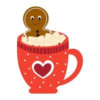 Tasse de Noël avec du cacao et Gingerbread Man avec des bonbons et de la cannelle isolé sur fond blanc vecteur