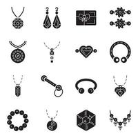 pack d'icônes de glyphe d'accessoires de bijoux vecteur