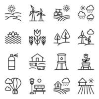 icônes linéaires de l'agriculture et des paysages vecteur
